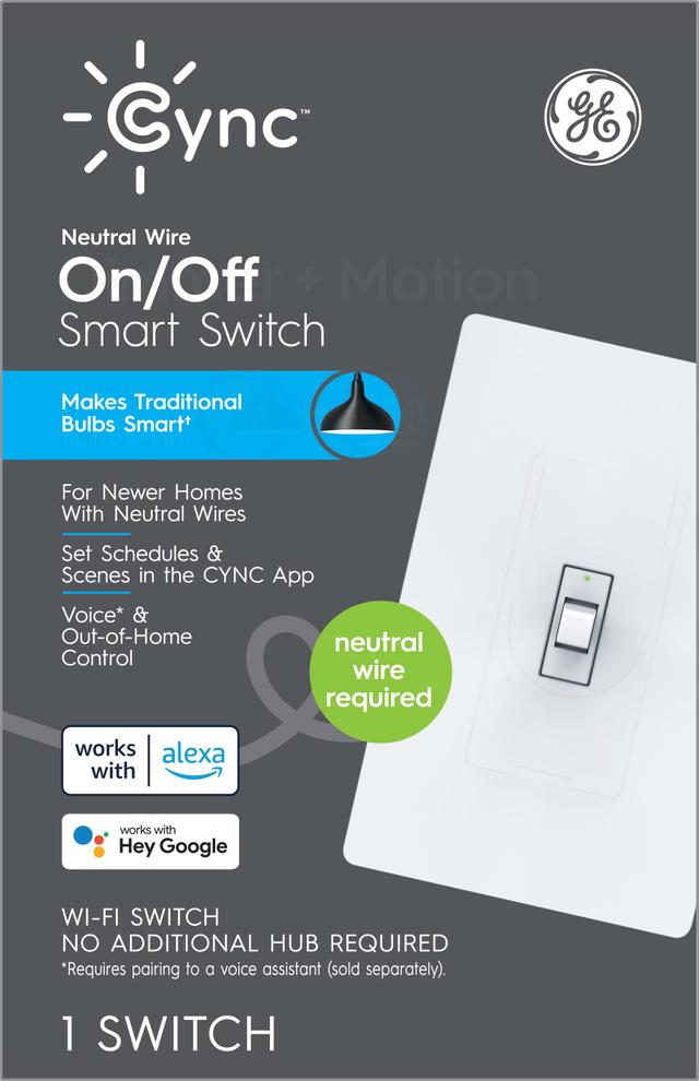 GE CYNC Smart Light Switch On/Off Toggle Style, Neutral Wire Required, Bluetooth and 2.4 GHz 4-Wire Wi-Fi Switch, Works with Alexa and Google Home (1 Pack)