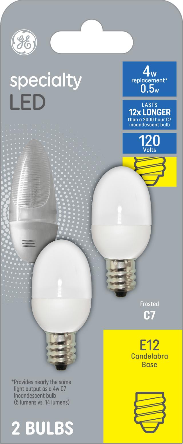 GE Specialty LED 4 Watt Replacement, Soft White, C7 Night Light Bulbs (2 Pack)