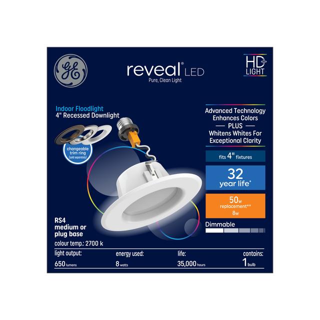 GE Reveal HD LED Light, 50W Replacement, Recessed Can Fixture (1 Pack)