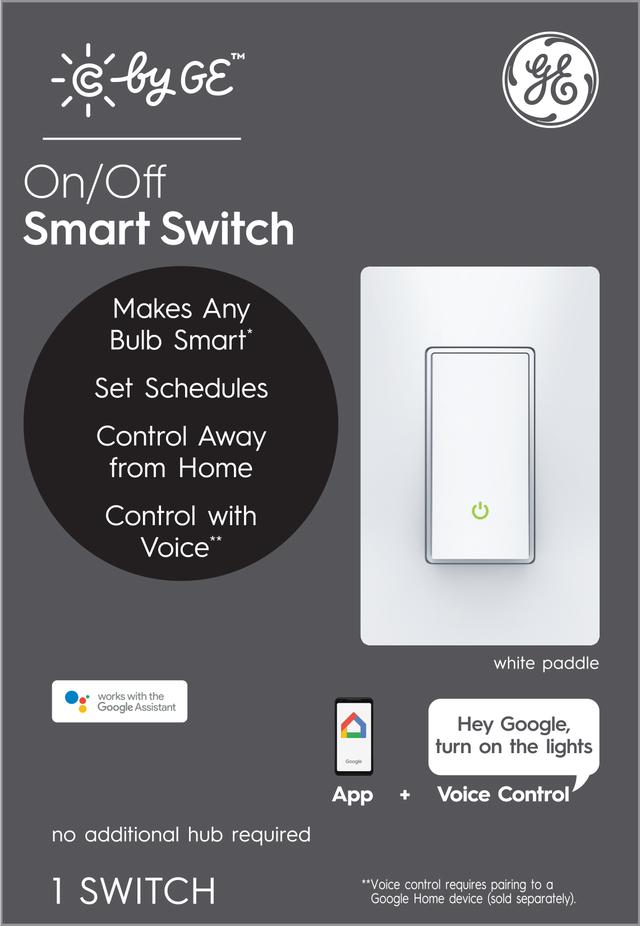 GE Lighting CYNC Smart Light Switch On/Off Paddle Style, Neutral Wire Required, Bluetooth and 2.4 GHz Wi-Fi 4-Wire Switch, Works with Alexa and Google Home, White
