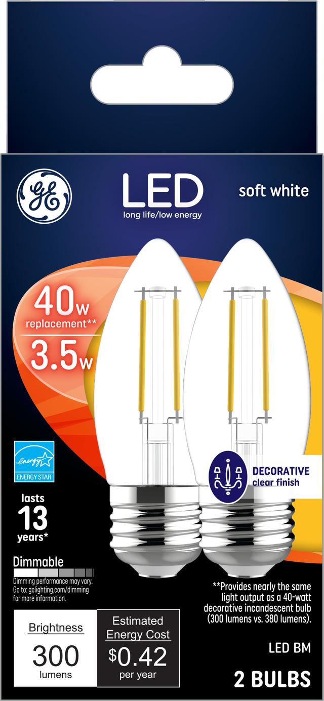 GE Classic LED 40 Watt Replacement, Soft White, B11 Deco - Candle Bulbs (2 Pack)