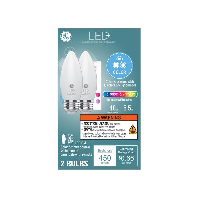 GE LED+ Color 40-Watt Replacement Decorative Medium Base LED Light Bulbs (2-Pack)