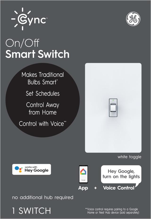 GE Lighting CYNC Smart Light Switch On/Off Toggle Style, Neutral Wire Required, Bluetooth and 2.4 GHz 4-Wire Wi-Fi Switch, Works with Alexa and Google Home
